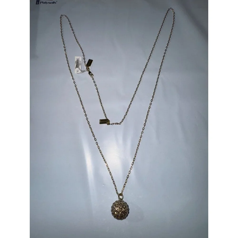 Gold-Tone Chain Necklace With Rhinestone Ball Pendant By Coach - Picture 2 of 6